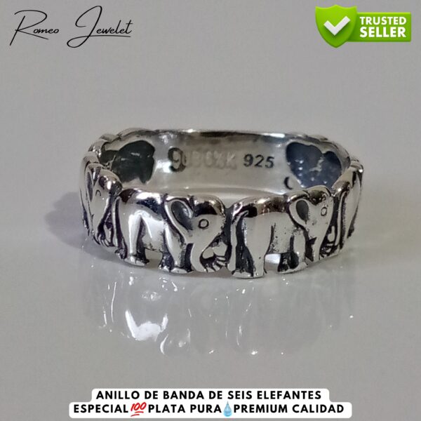 Joyería de plata de alta calidad con motivo de seis elefantes, diseño único de ROM.