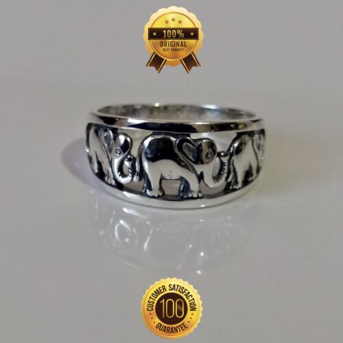 Joyería ecuatoriana: Anillo de plata pura con tres elefantes, acabado premium.