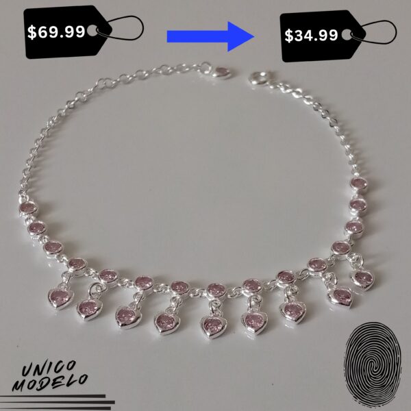 Pulsera de Plata Corazón Rosa - RomeoJewelet Quito Ecuador Pulsera de plata con un toque de color: corazón rosa, diseño único de RomeoJewelet.