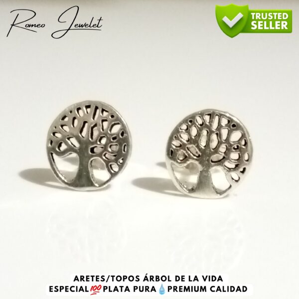 Aretes de Plata Pura Premium de Quito, Ecuador (RomeoJewelet) Topos / Aretes Plata Pura Premium Árbol de la Vida Especial