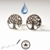 Aretes de Plata Premium Árbol de la Vida por RomeoJewelet Topos de Plata Pura Premium Vista Frontal Árbol de la Vida Firma RomeoJewelet