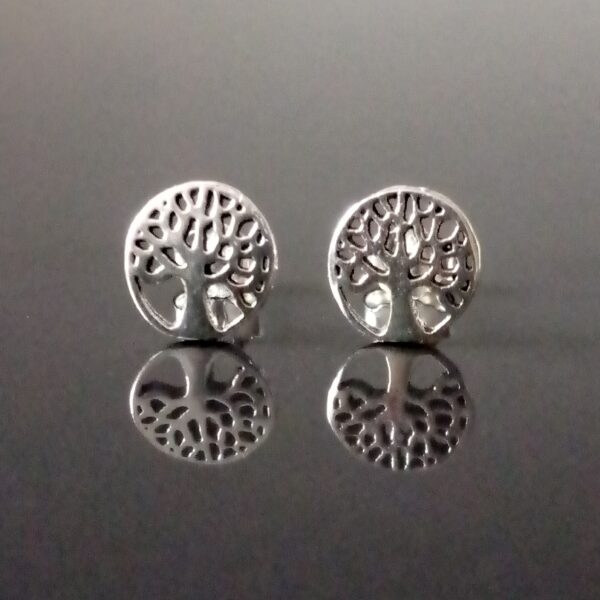 Símbolo de Vida: Aretes de Plata Premium (RomeoJewelet) Aretes de Plata Pura Vista Frontal Transparente Árbol de la Vida