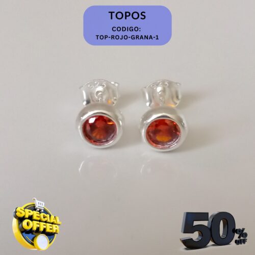 Aretes de plata 925 con granate rojo y detalles en oro blanco - RomeoJewelet