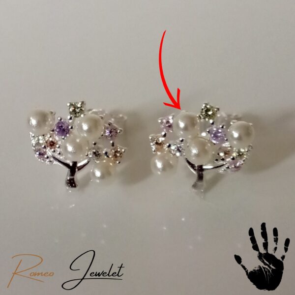 Topos-Plata-Arbol-Vida-Perlas-Circones-7 Pendientes ligeros con forma de árbol en plata y brillo natural